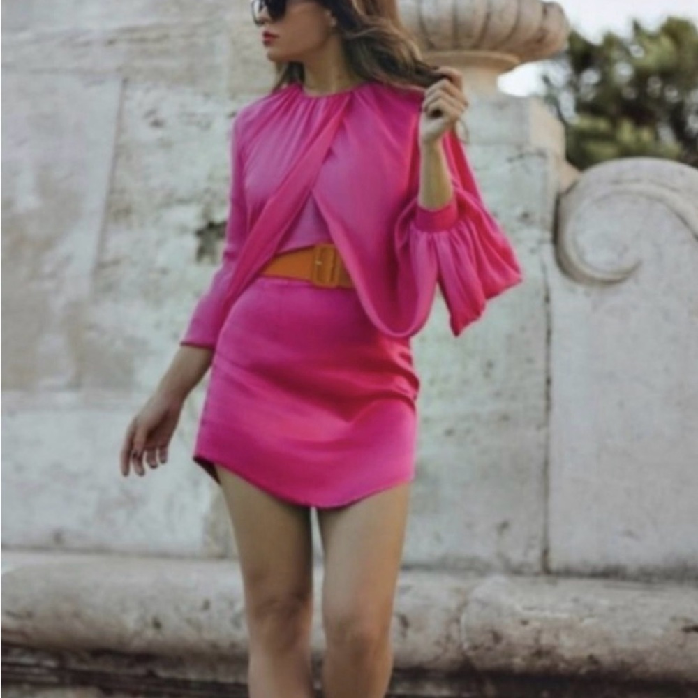 Zara Hot Pink top with Draped Balloon Sleeves